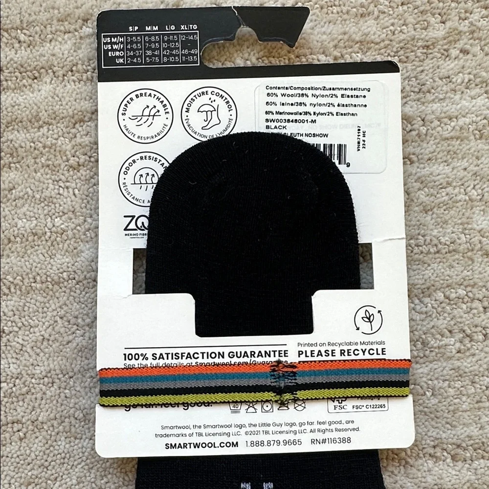 2 Pairs of NWT Smartwool Everyday No Show Socks Black Merino Wool Blend Medium